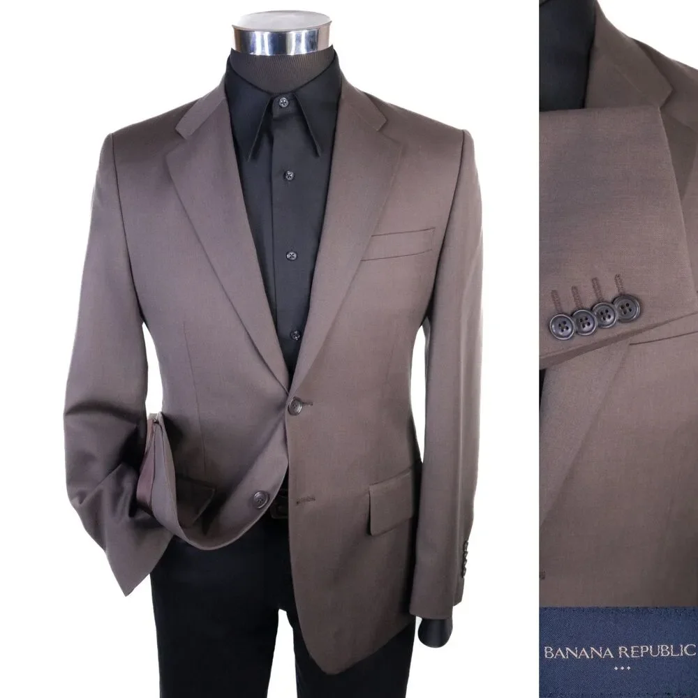 Banana Republic Blazer Sport Coat Sz 38S Solid Brown Two Button Suit Jacket